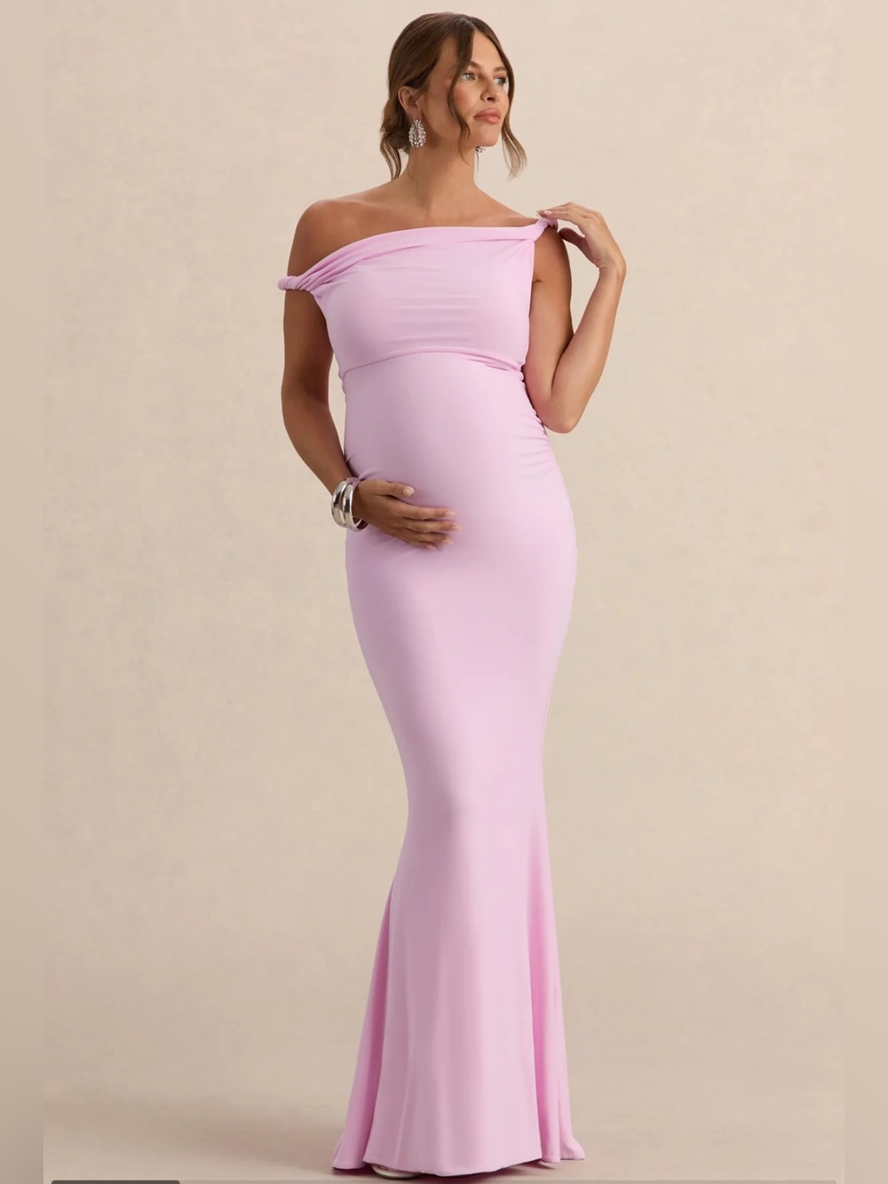 Club L London LITA Pink Twisted Asymmetric Maternity Maxi Dress NWT SIZE 6